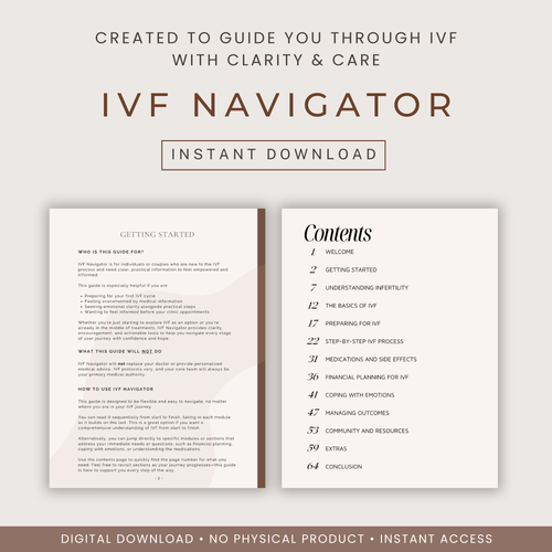 IVF Navigator ebook interior preview showing table of contents and getting started pages