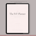 Digital IVF planner cover displayed on iPad, designed to help organize medications, appointments, and emotional support throughout fertility treatment.