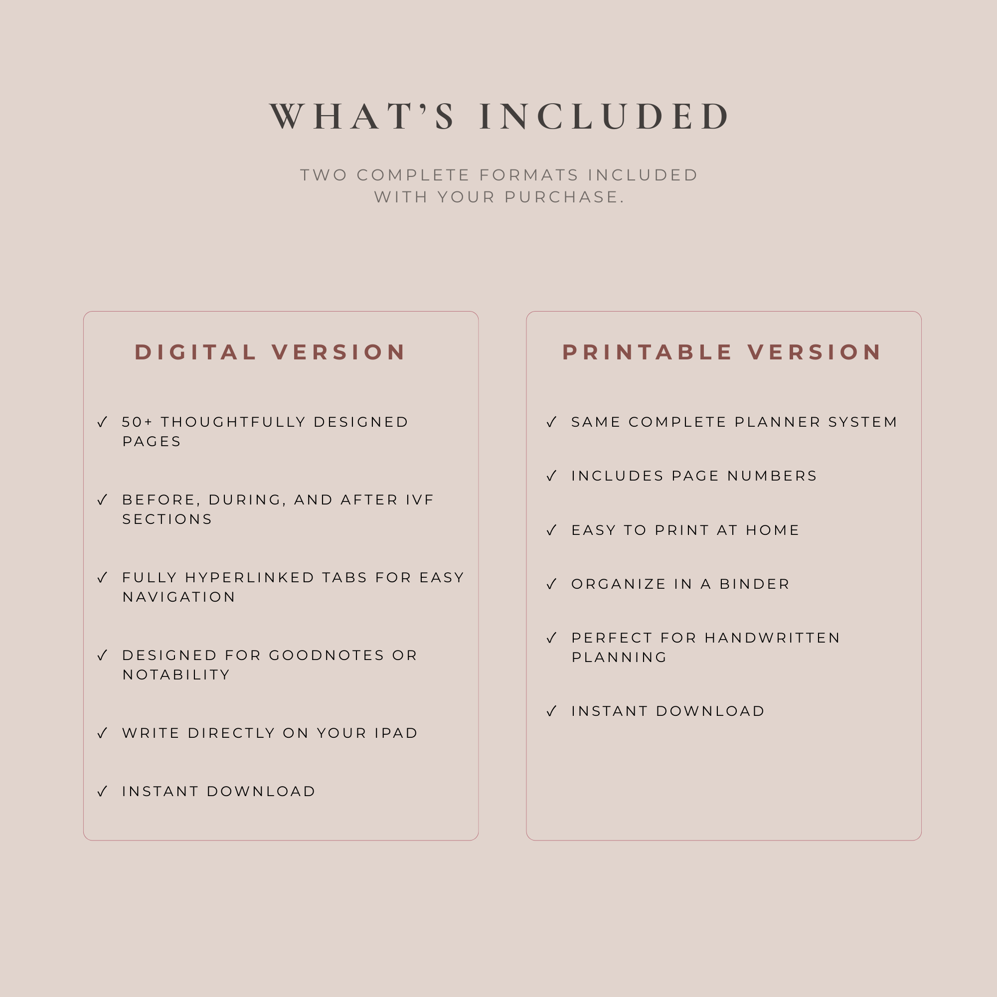 IVF planner digital and printable versions included with hyperlinked tabs and 50 plus fertility tracking pages.