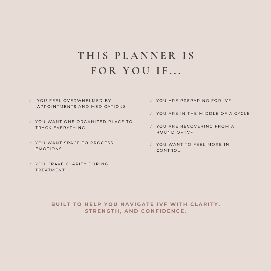 IVF planner description highlighting who the fertility planner is designed for, including women preparing for, during, and after IVF treatment.